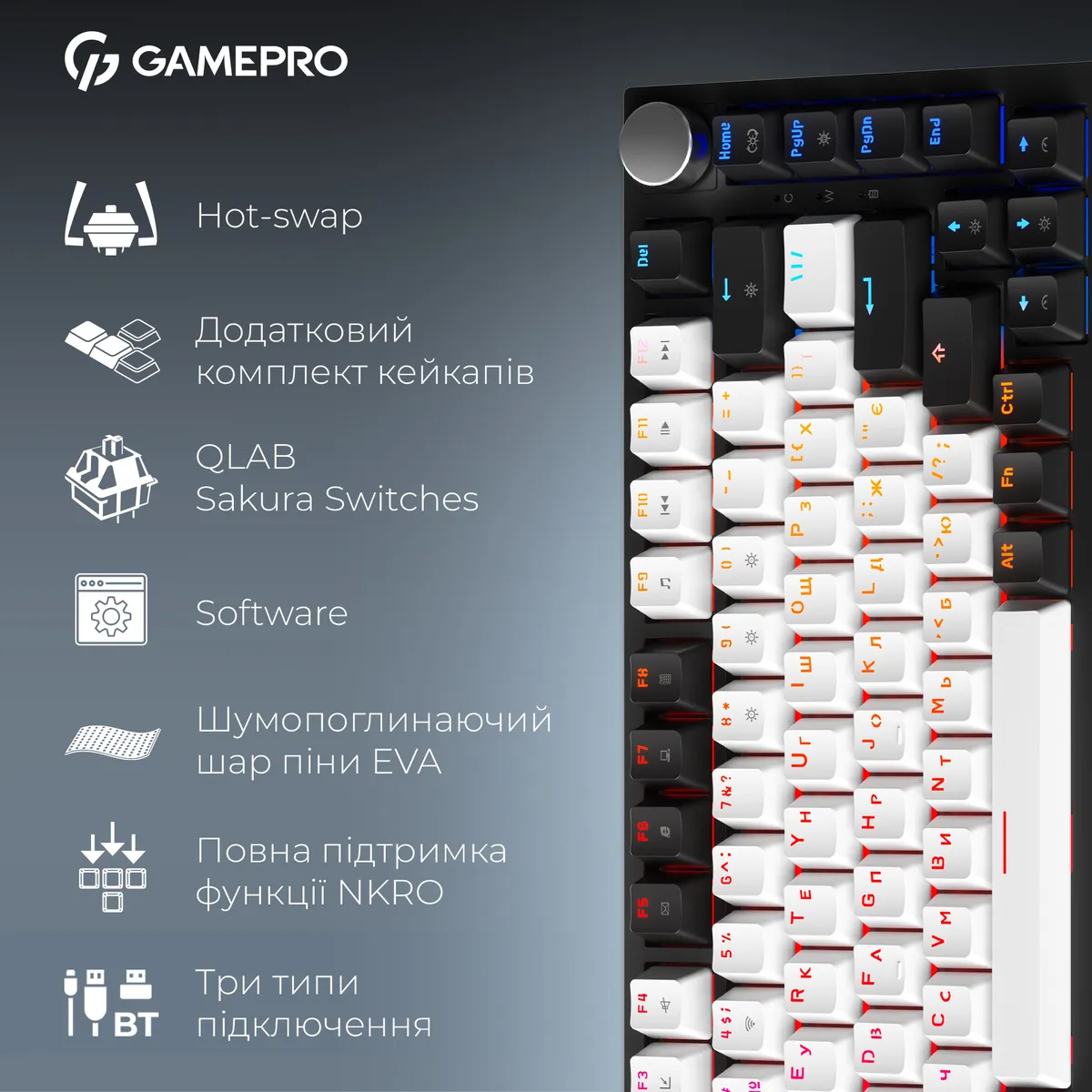 Клавіатура бездротова GamePro Asgard Valhalla QLAB Sakura Switch Black (MK160-B-QS-PRO) - мініатюра 17
