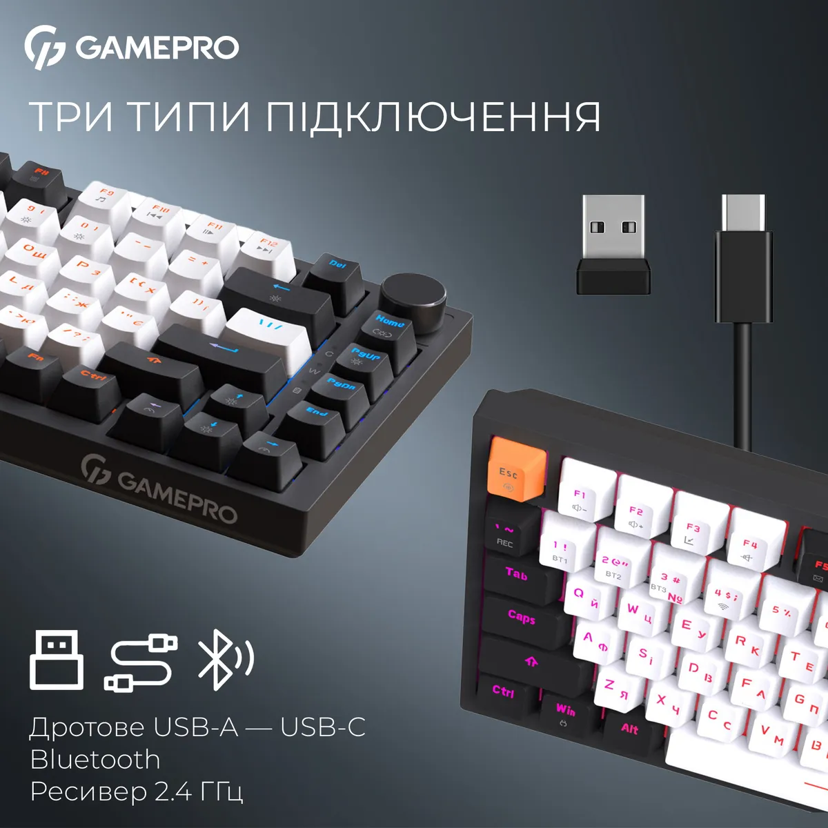 Клавіатура бездротова GamePro Asgard Valhalla QLAB Sakura Switch Black (MK160-B-QS-PRO) - мініатюра 6