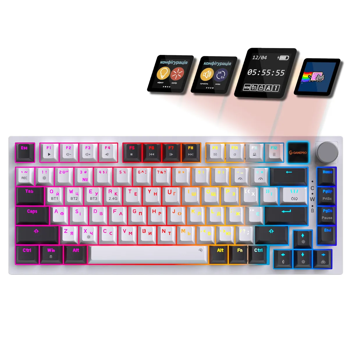 Клавіатура бездротова GamePro Asgard Valhalla QLAB Sakura Switch White With Display (MK160-W-D-QS-PRO) - зображення 1