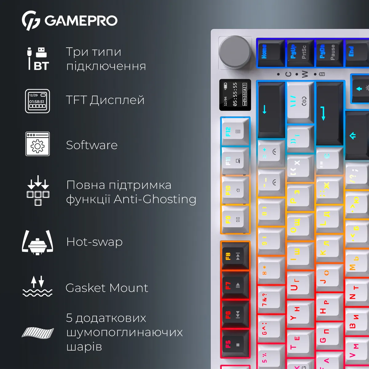Клавіатура бездротова GamePro Asgard Valhalla QLAB Sakura Switch White With Display (MK160-W-D-QS-PRO) - мініатюра 18