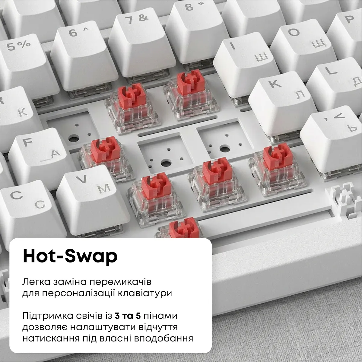 Клавіатура Ajazz AK820 Red Switch White USB-C (AK820-R-W) - мініатюра 11