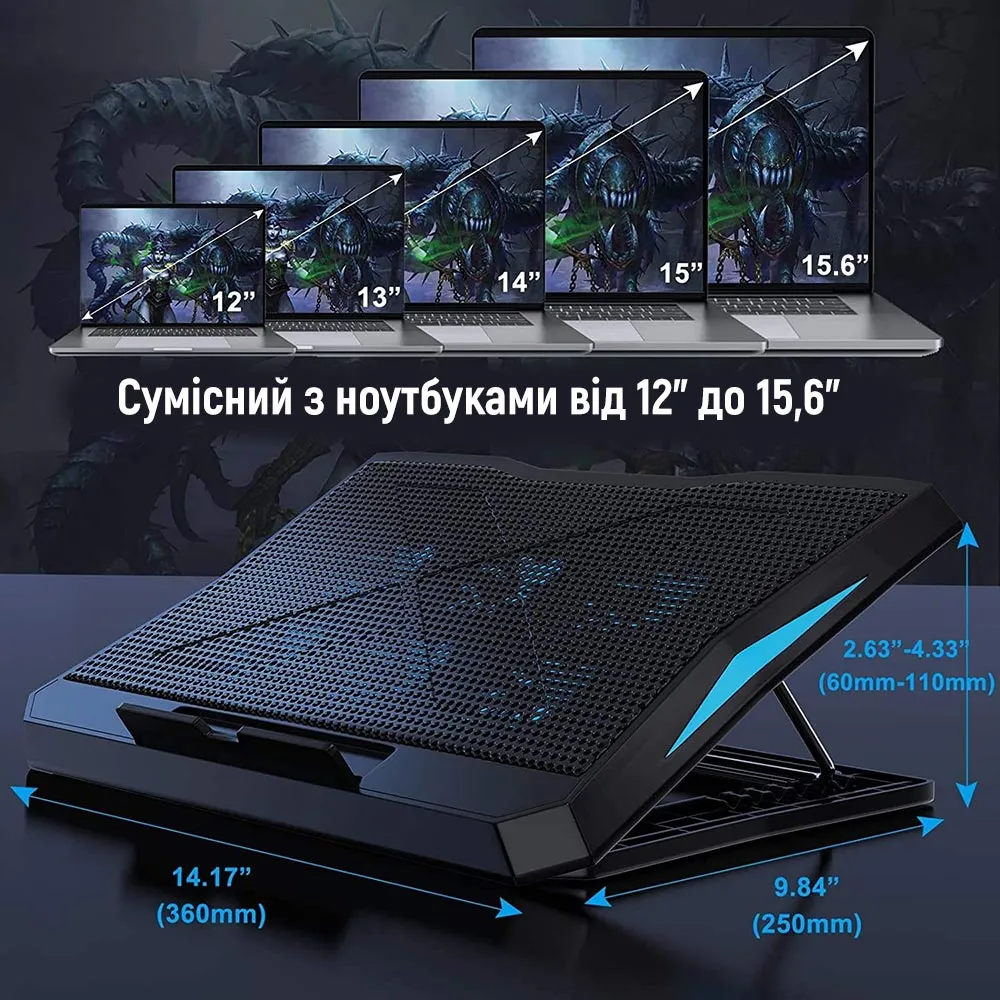 Охолоджуюча пiдставка для ноутбука ColorWay Cooling Laptop Q3, 10-17” (CW-CLQ3) - мініатюра 7