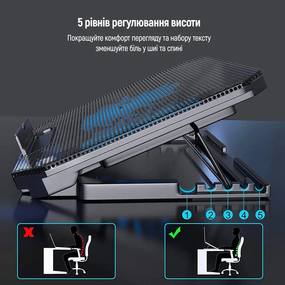 Охолоджуюча пiдставка для ноутбука ColorWay Cooling Laptop Q100, 10-17” (CW-CLQ100) - мініатюра 8