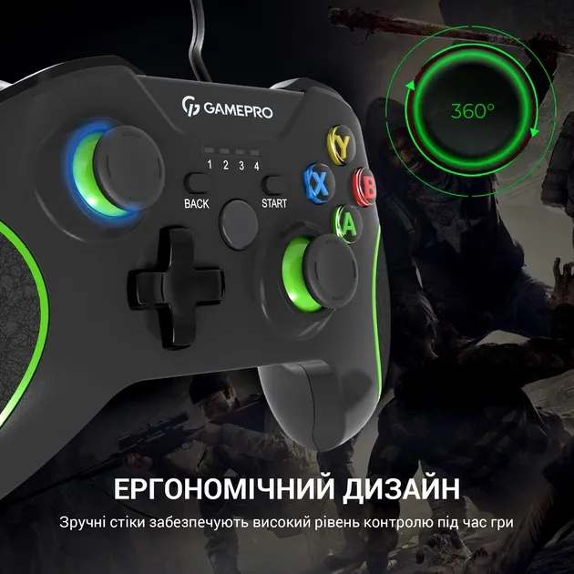 Геймпад GamePro MG450B PC/PS3/Android Black-Green (MG450B) - мініатюра 12