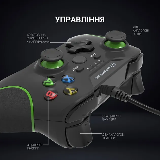 Геймпад GamePro MG450B PC/PS3/Android Black-Green (MG450B) - мініатюра 7