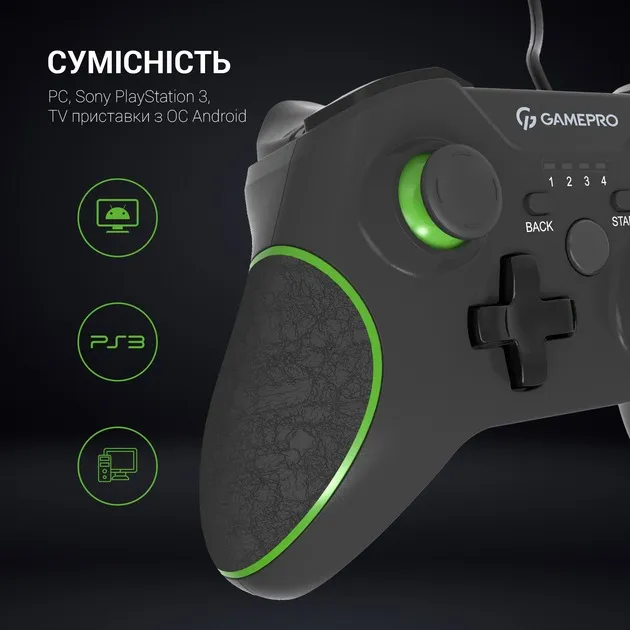 Геймпад GamePro MG450B PC/PS3/Android Black-Green (MG450B) - мініатюра 8