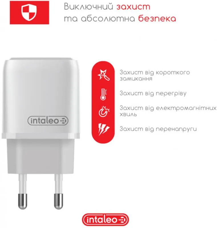 Мережевий зарядний пристрій Intaleo TCGQPD120L (1USBx3A) White (1283126510007) + кабель Lightning - мініатюра 2