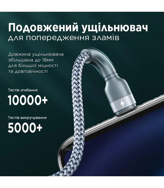Кабель Remax Jany Series 3в1 USB to Type-C/Lightning/Micro-USB Silver (RC-124TH) - мініатюра 7