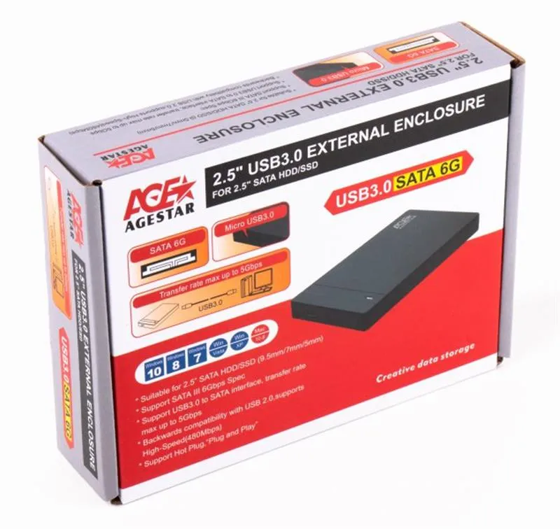 Зовнішній карман USB3.0 для HDD SATA 2.5" AgeStar 3UB2P3 Black - мініатюра 2