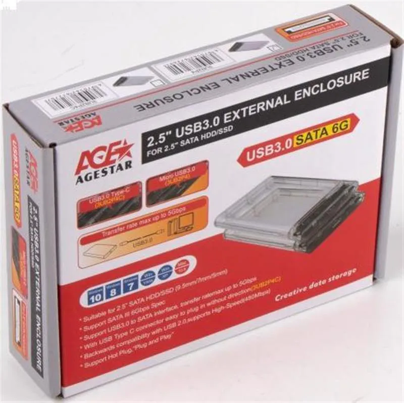 Зовнішній карман USB3.0 для HDD/SSD SATA 2.5" AgeStar 3UB2P4 Transparent - мініатюра 2