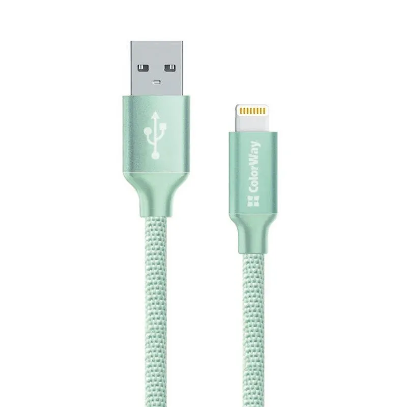 Кабель ColorWay USB - Lightning (M/M), 2.4 А, 2 м, Mint (CW-CBUL007-MT) - зображення 1