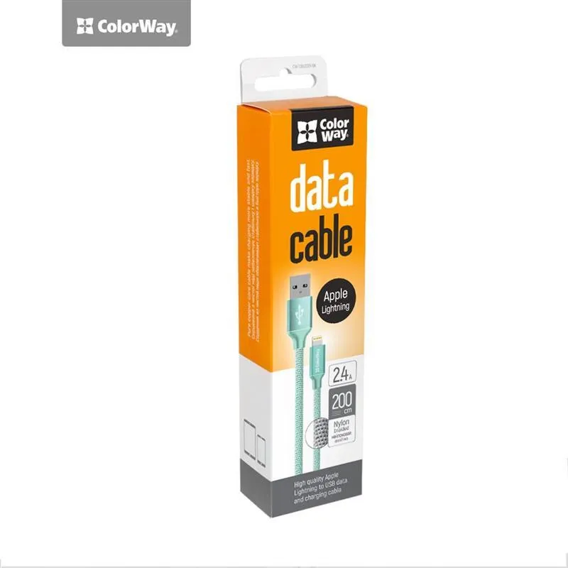 Кабель ColorWay USB - Lightning (M/M), 2.4 А, 2 м, Mint (CW-CBUL007-MT) - мініатюра 4