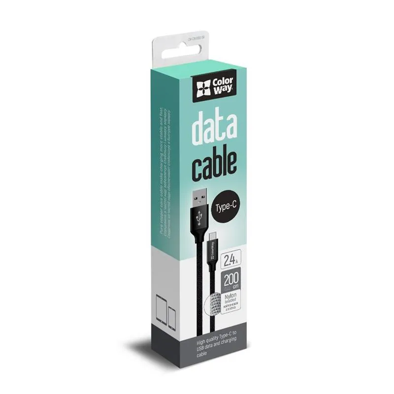 Кабель ColorWay USB - USB-C (M/M), 2 м Black (CW-CBUC008-BK) - мініатюра 4