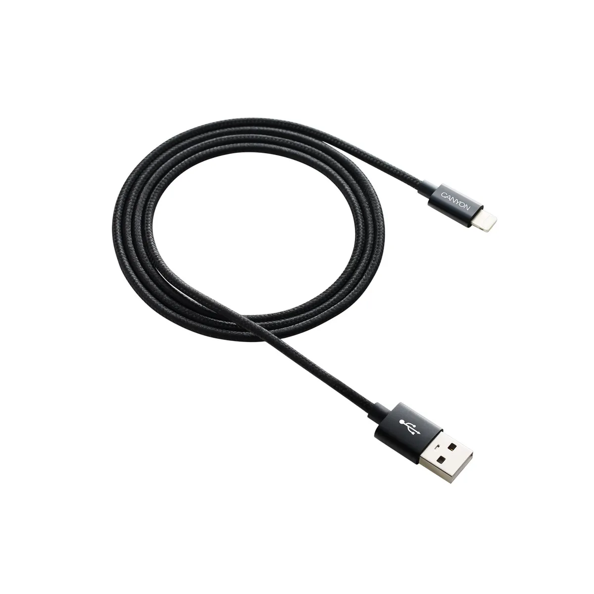 Кабель Canyon USB - Lightning (M/M), 8-pin, обплетення, 1 м, Black (CNE-CFI3B) - зображення 1