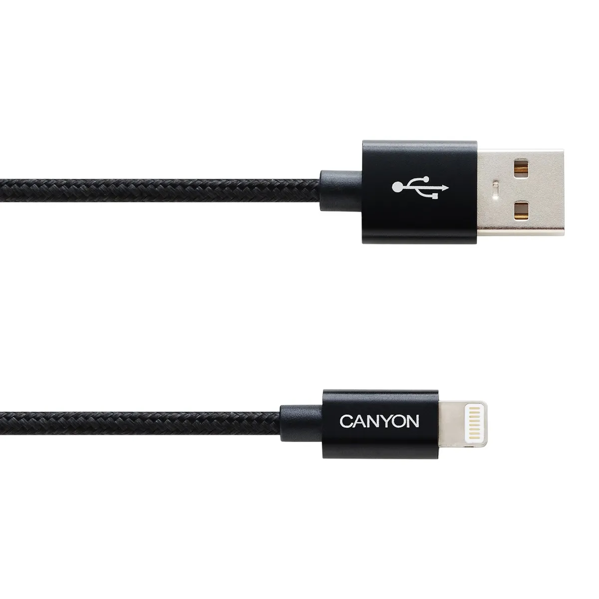 Кабель Canyon USB - Lightning (M/M), 8-pin, обплетення, 1 м, Black (CNE-CFI3B) - мініатюра 2
