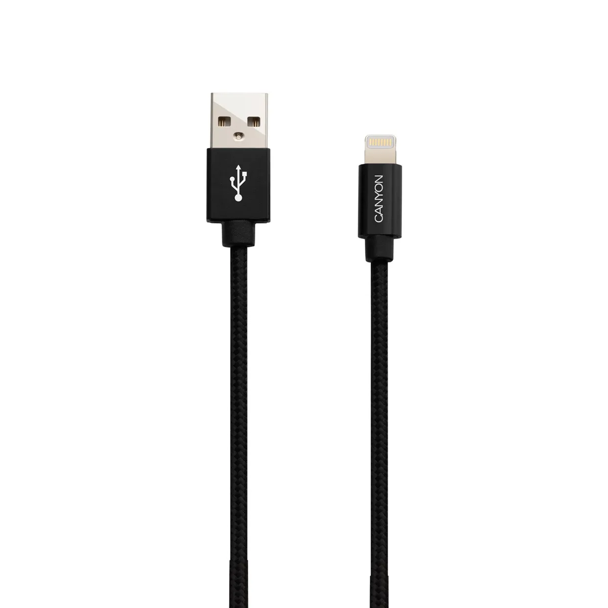 Кабель Canyon USB - Lightning (M/M) 0.96 м, Black (CNS-MFIC3B) в обплетеннi - зображення 1