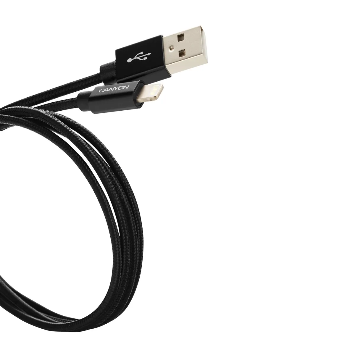 Кабель Canyon USB - Lightning (M/M) 0.96 м, Black (CNS-MFIC3B) в обплетеннi - мініатюра 3