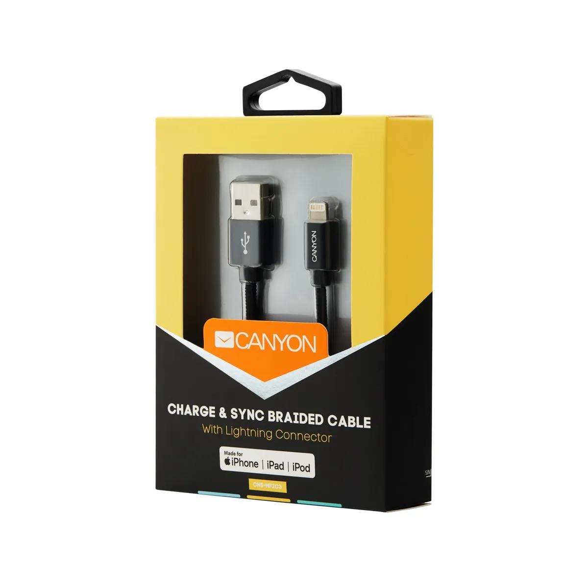 Кабель Canyon USB - Lightning (M/M) 0.96 м, Black (CNS-MFIC3B) в обплетеннi - мініатюра 4