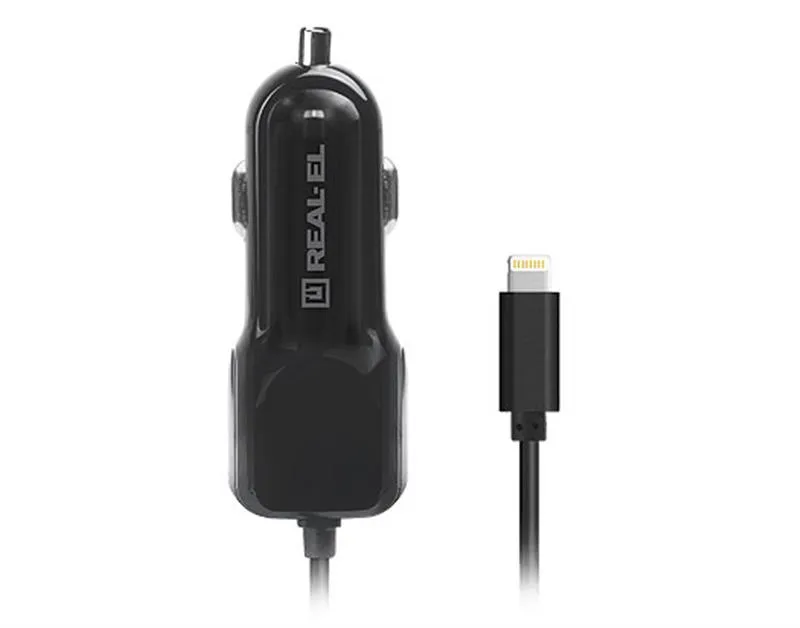Автомобільний зарядний пристрій REAL-EL CA-17 (2USB, 2.1A) Black + кабель Lightning - мініатюра 2