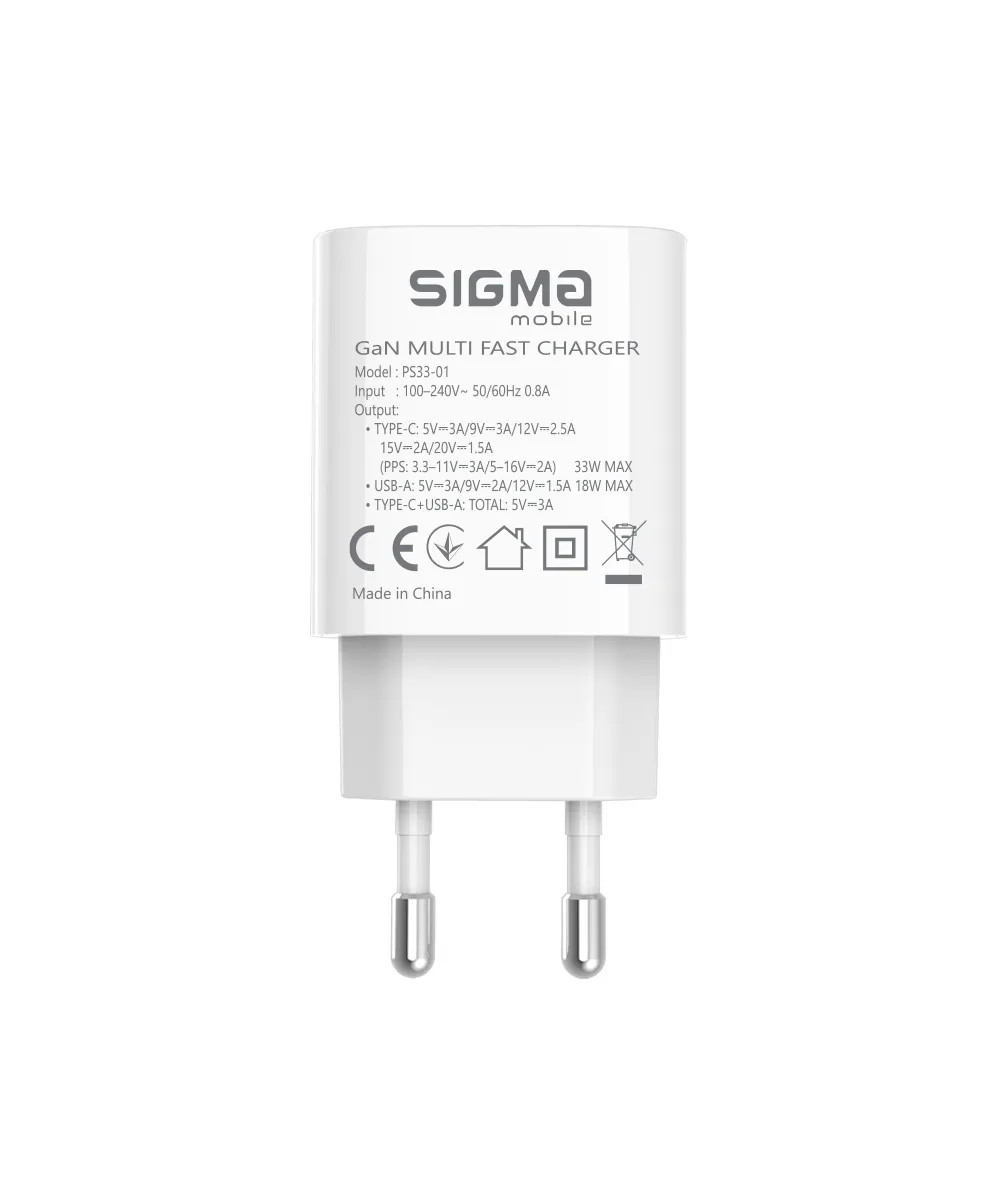 Мережевий зарядний пристрій Sigma mobile X-power 33W GaN, PD, QC (1xUSB-C + 1xUSB-A) White (PS33-01) - мініатюра 13