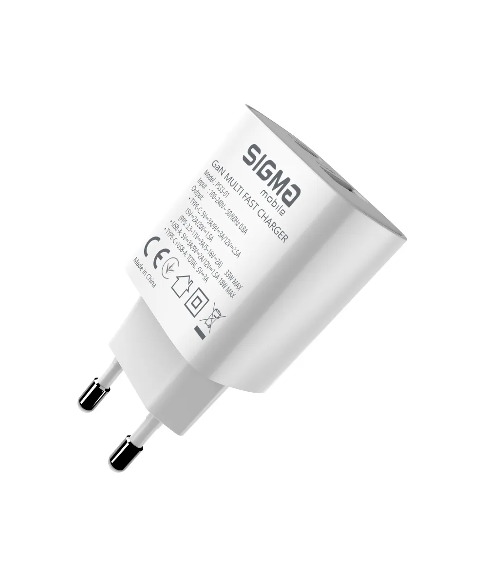 Мережевий зарядний пристрій Sigma mobile X-power 33W GaN, PD, QC (1xUSB-C + 1xUSB-A) White (PS33-01) - мініатюра 6