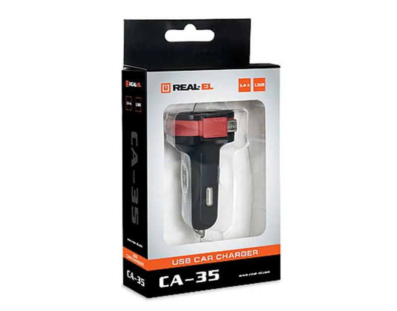 Автомобільний зарядний пристрій REAL-EL CA-35 (3USBx3.4A) Black/Orange + кабель microUSB - мініатюра 6