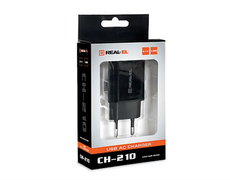Мережевий зарядний пристрій REAL-EL CH-210 (2USB, 2.1A) Black - мініатюра 6