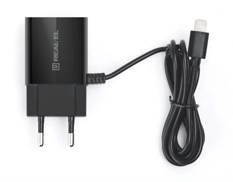 Мережевий зарядний пристрій REAL-EL CH-217 (2USB, 2.1A) Black + кабель Lightning - мініатюра 7