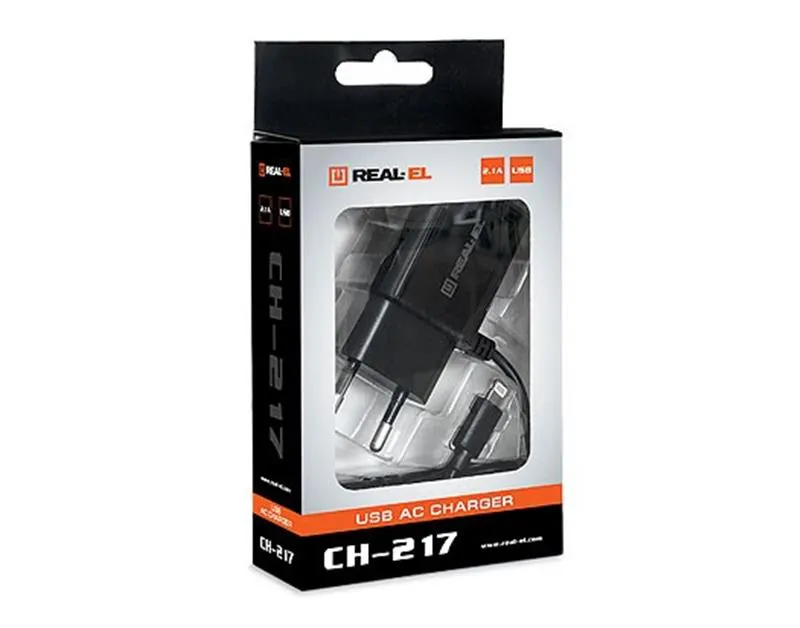 Мережевий зарядний пристрій REAL-EL CH-217 (2USB, 2.1A) Black + кабель Lightning - мініатюра 8
