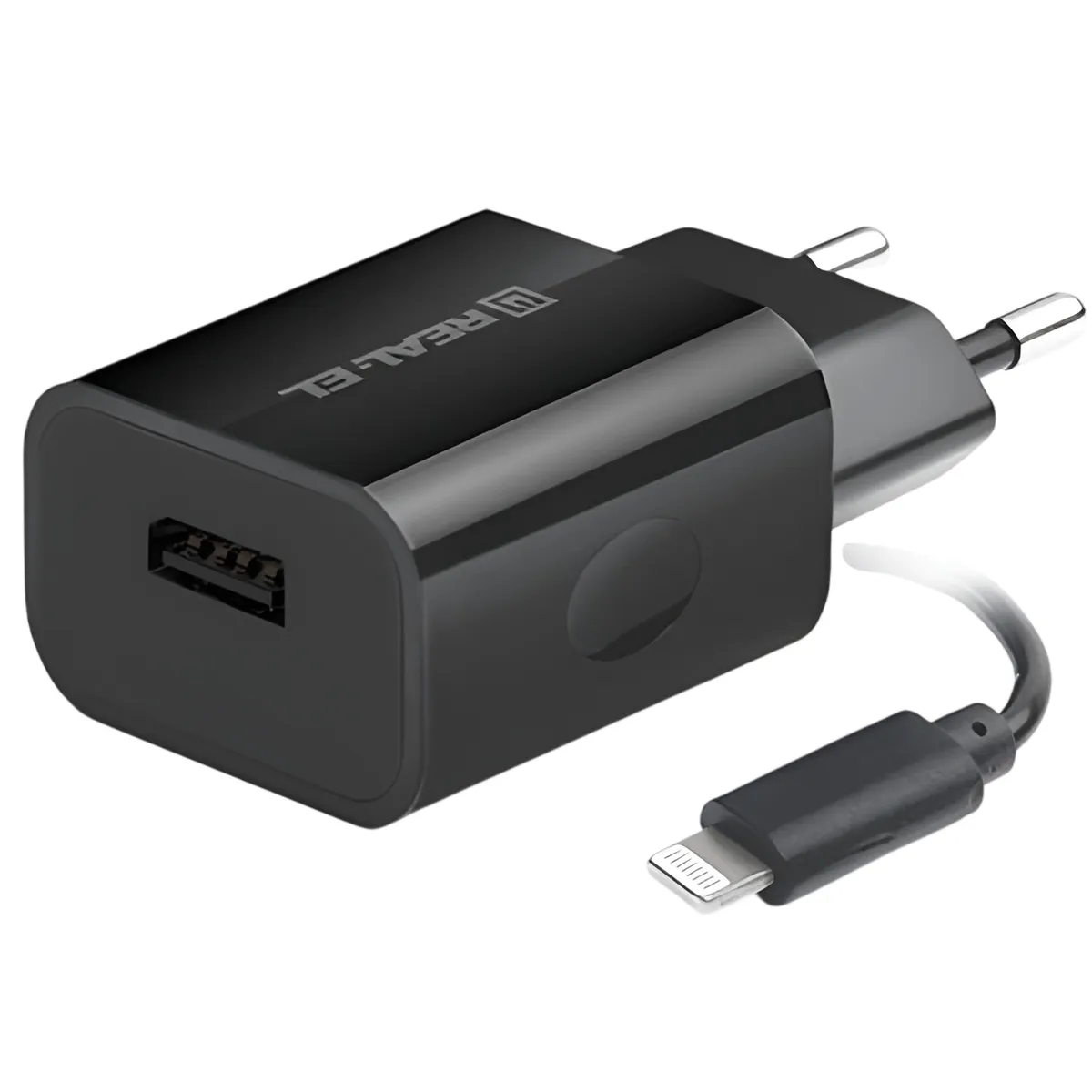 Мережевий зарядний пристрій REAL-EL CH-217 (2USB, 2.1A) Black + кабель Lightning - мініатюра 9