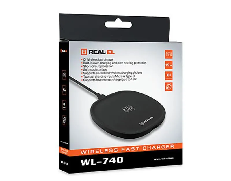 Бездротовий зарядний пристрій REAL-EL WL-740 2.4A 15W Black - мініатюра 9