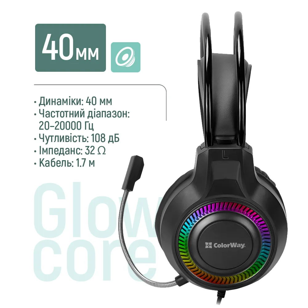 Гарнітура СolorWay GlowCore RGB Black (CW-HPG02BK) - мініатюра 6