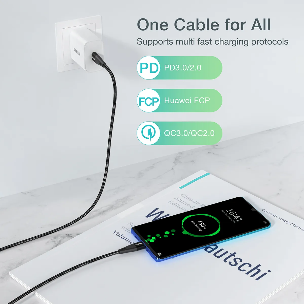 Кабель Choetech USB Type-C - USB Type-C (M/M) 100W, 1 м Black (XCC-1008) - мініатюра 6