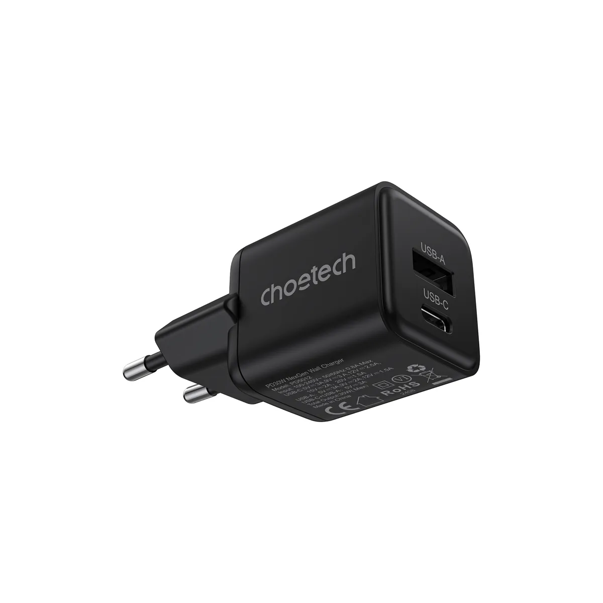 Мережевий зарядний пристрій Choetech (USB-C+USB-A) Black (PD5012-EU-BK) - мініатюра 3