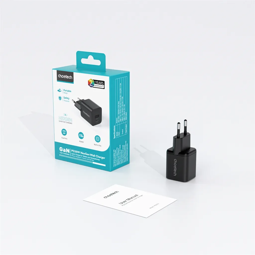 Мережевий зарядний пристрій Choetech (USB-C+USB-A) Black (PD5012-EU-BK) - мініатюра 4