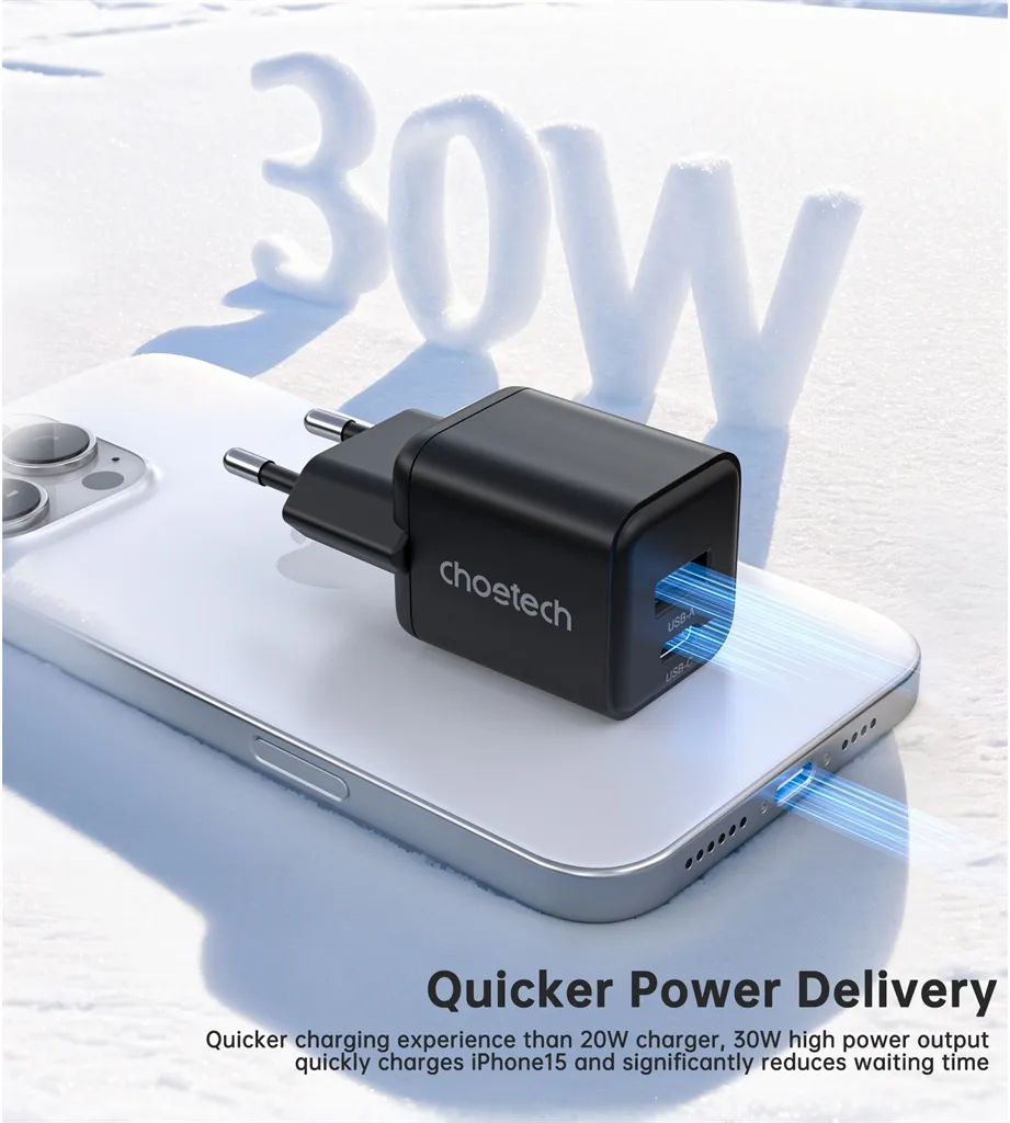 Мережевий зарядний пристрій Choetech (USB-C+USB-A) Black (PD5012-EU-BK) - мініатюра 5