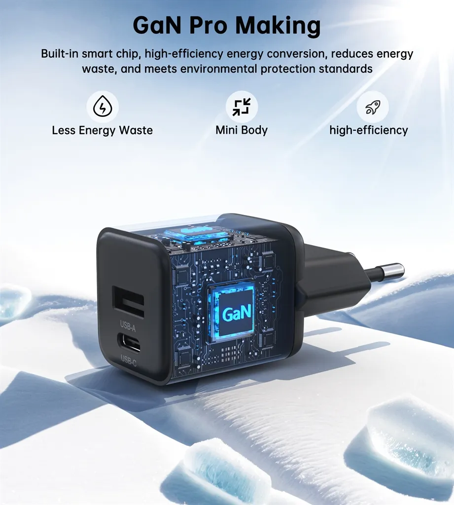 Мережевий зарядний пристрій Choetech (USB-C+USB-A) Black (PD5012-EU-BK) - мініатюра 7