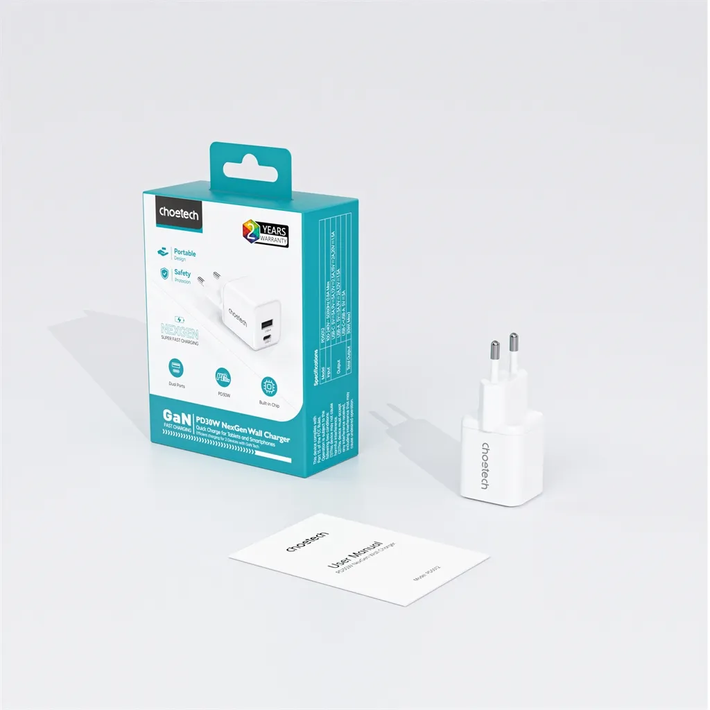 Мережевий зарядний пристрій Choetech (USB-C+USB-A) White (PD5012-EU-WH) - мініатюра 3