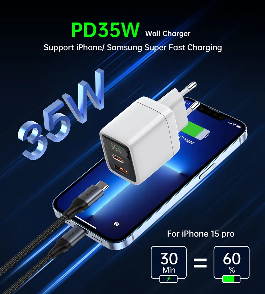 Мережевий зарядний пристрій Choetech (USB-C+USB-A) White (PD6052-EU-WH) - мініатюра 4