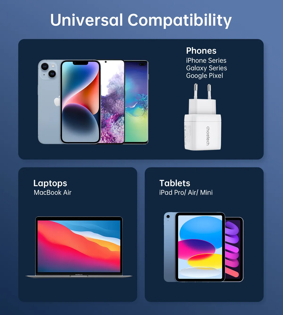 Мережевий зарядний пристрій Choetech (USB-C+USB-A) White (PD6052-EU-WH) - мініатюра 5