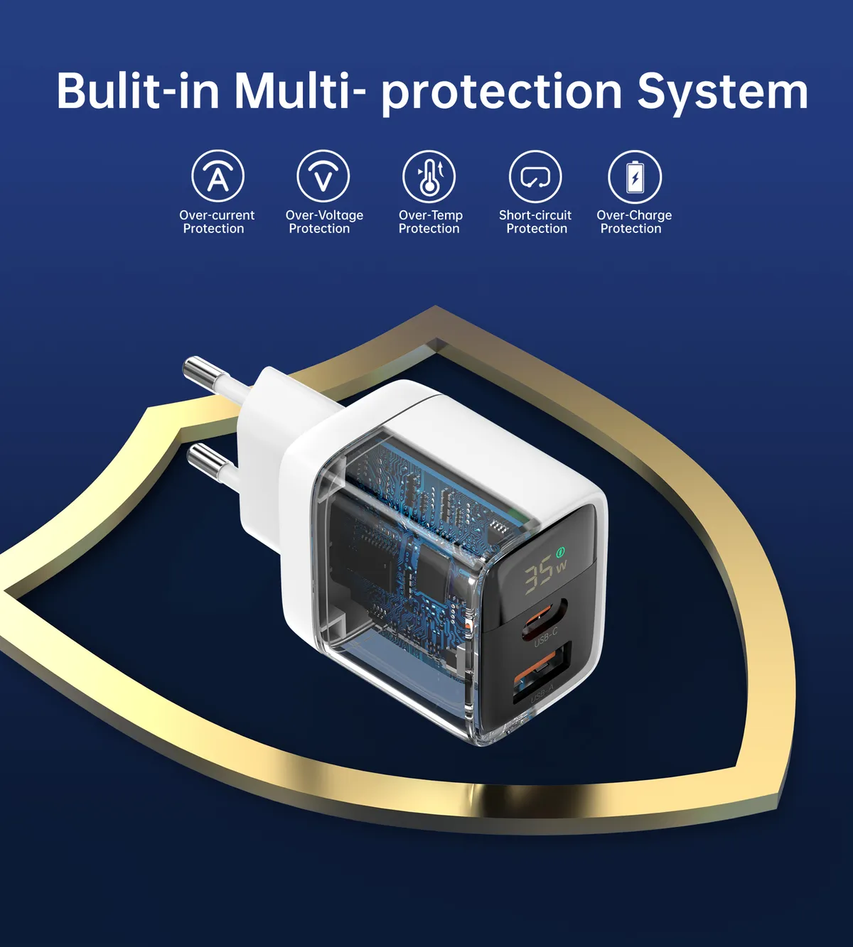 Мережевий зарядний пристрій Choetech (USB-C+USB-A) White (PD6052-EU-WH) - мініатюра 7