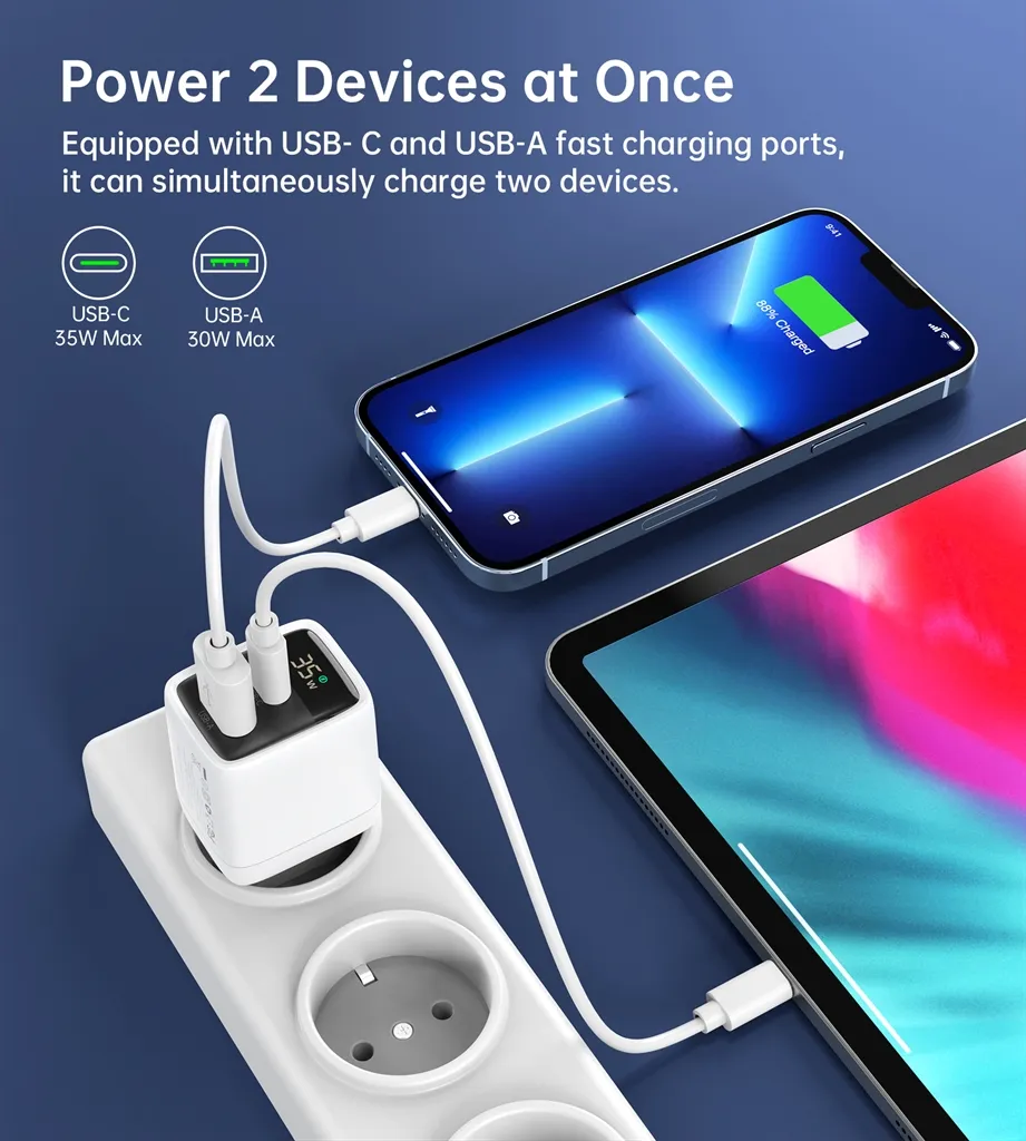Мережевий зарядний пристрій Choetech (USB-C+USB-A) White (PD6052-EU-WH) - мініатюра 8