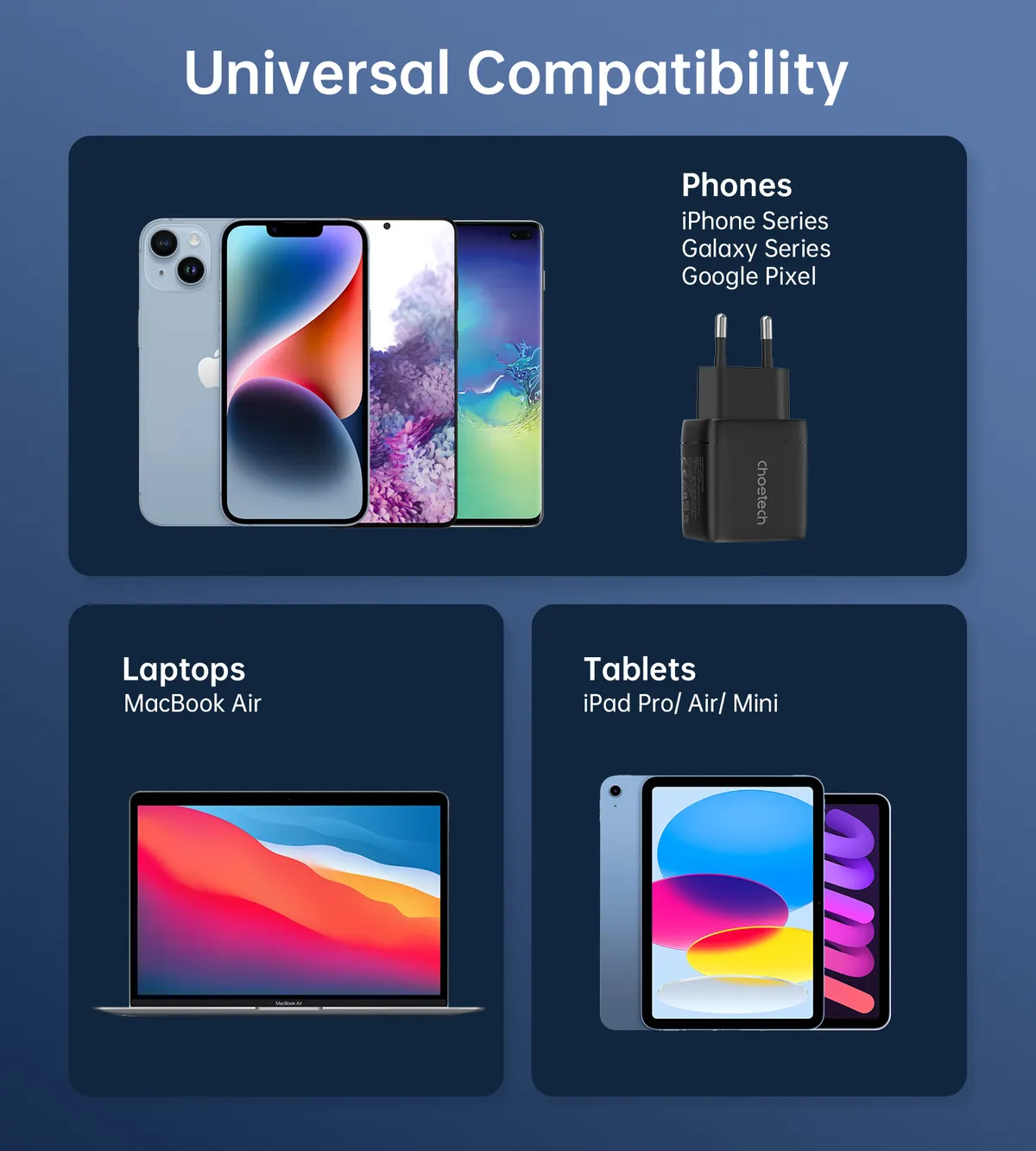 Мережевий зарядний пристрій Choetech (USB-C+USB-A) Black (PD6052-EU-BK) - мініатюра 4