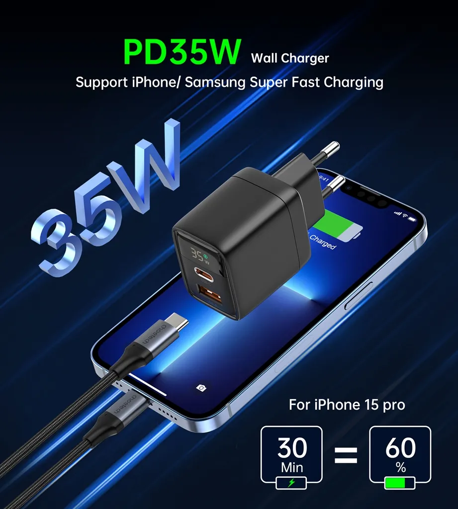 Мережевий зарядний пристрій Choetech (USB-C+USB-A) Black (PD6052-EU-BK) - мініатюра 6