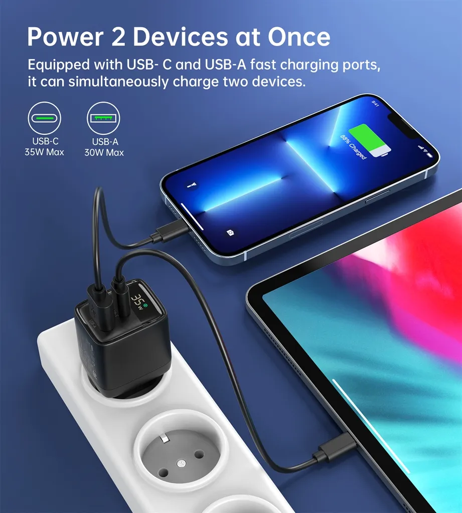 Мережевий зарядний пристрій Choetech (USB-C+USB-A) Black (PD6052-EU-BK) - мініатюра 7