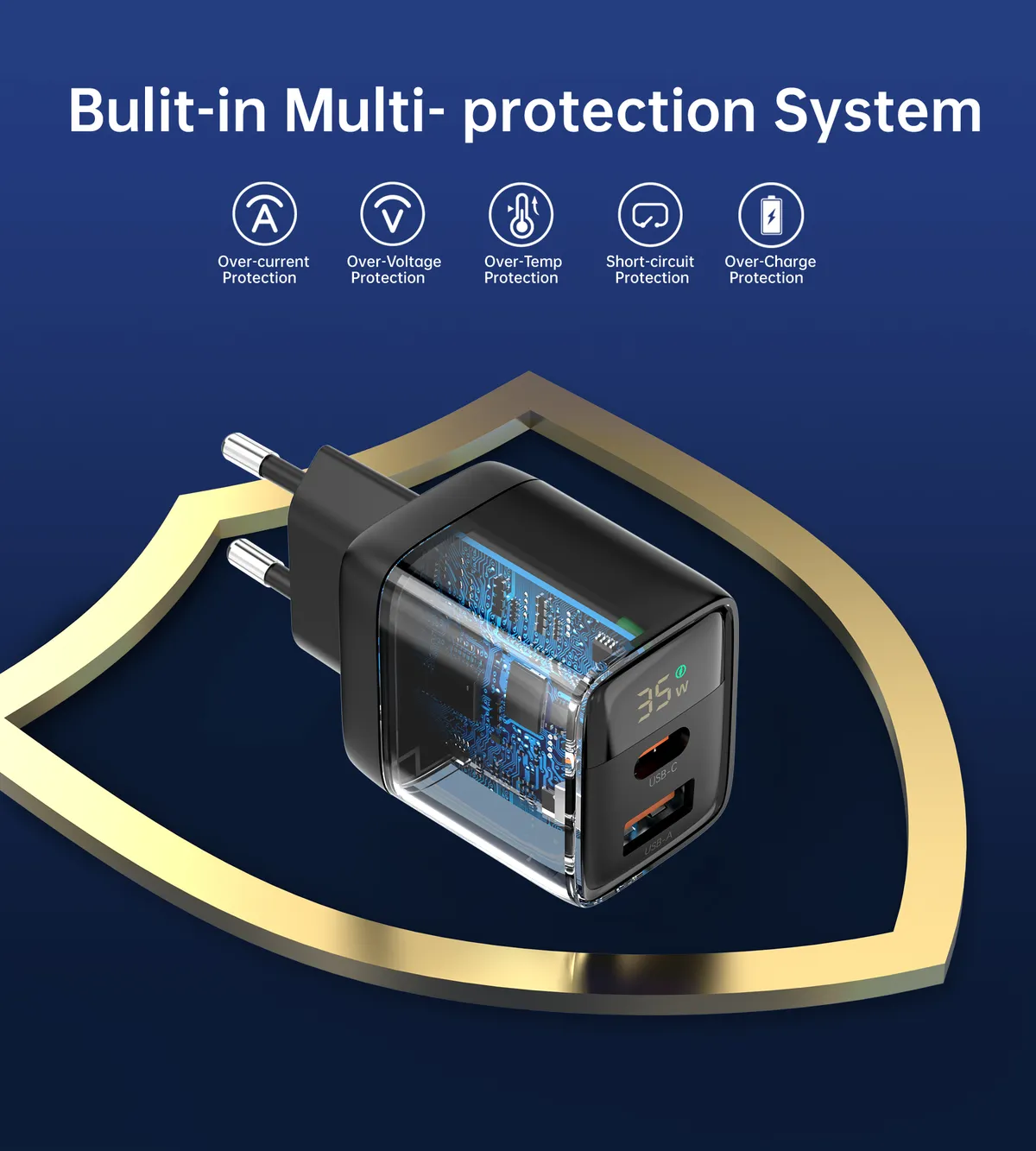 Мережевий зарядний пристрій Choetech (USB-C+USB-A) Black (PD6052-EU-BK) - мініатюра 8