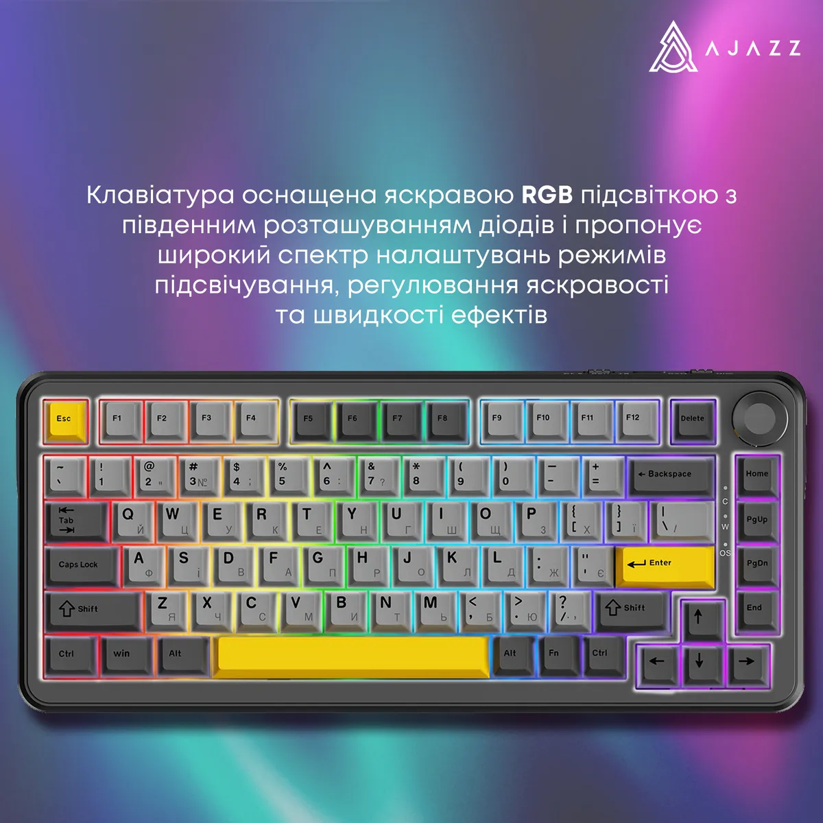 Ігрова механічна клавіатура AK820 MAX Magnetic switches-Black-Gray-Yellow-RGB - мініатюра 2
