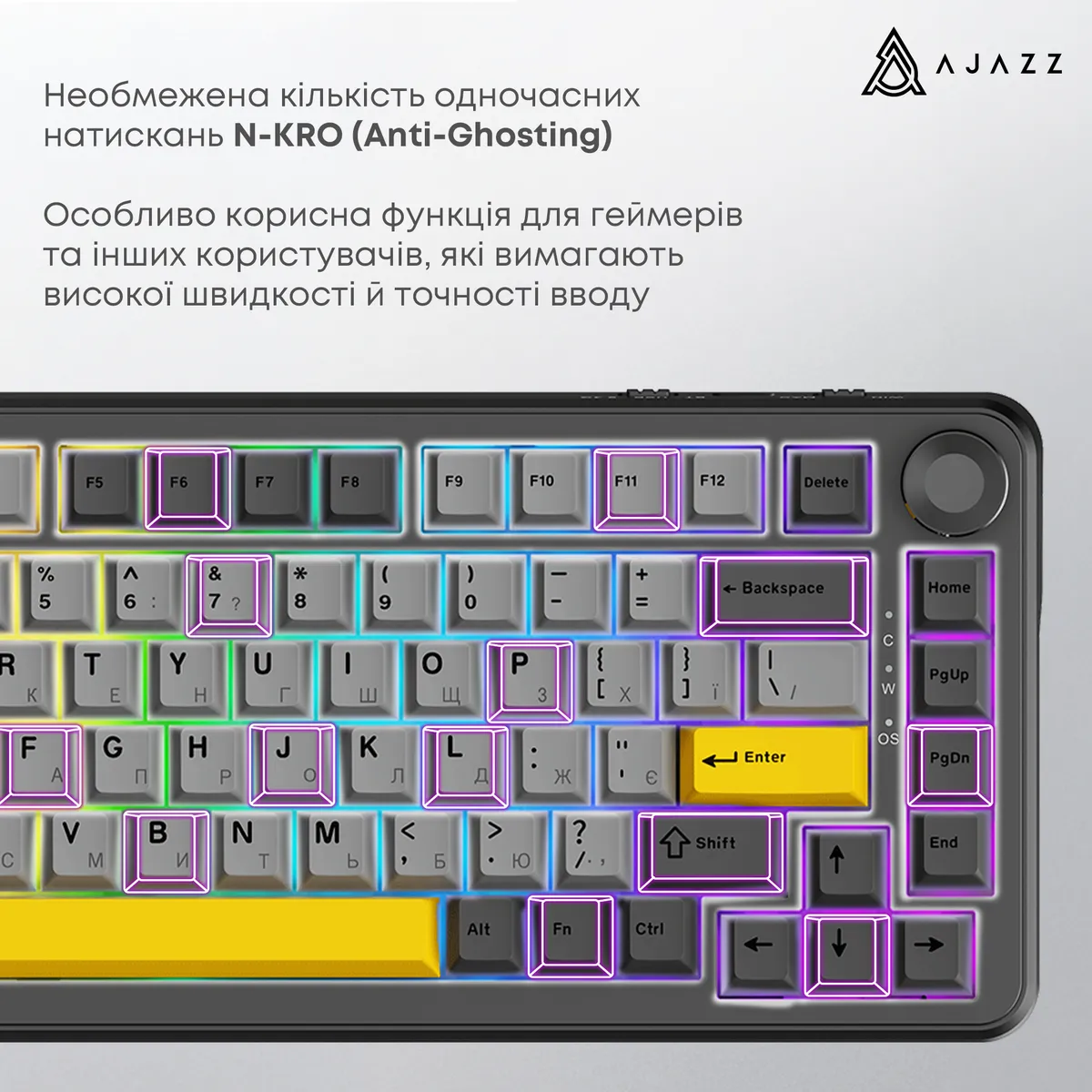 Ігрова механічна клавіатура AK820 MAX Magnetic switches-Black-Gray-Yellow-RGB - мініатюра 3