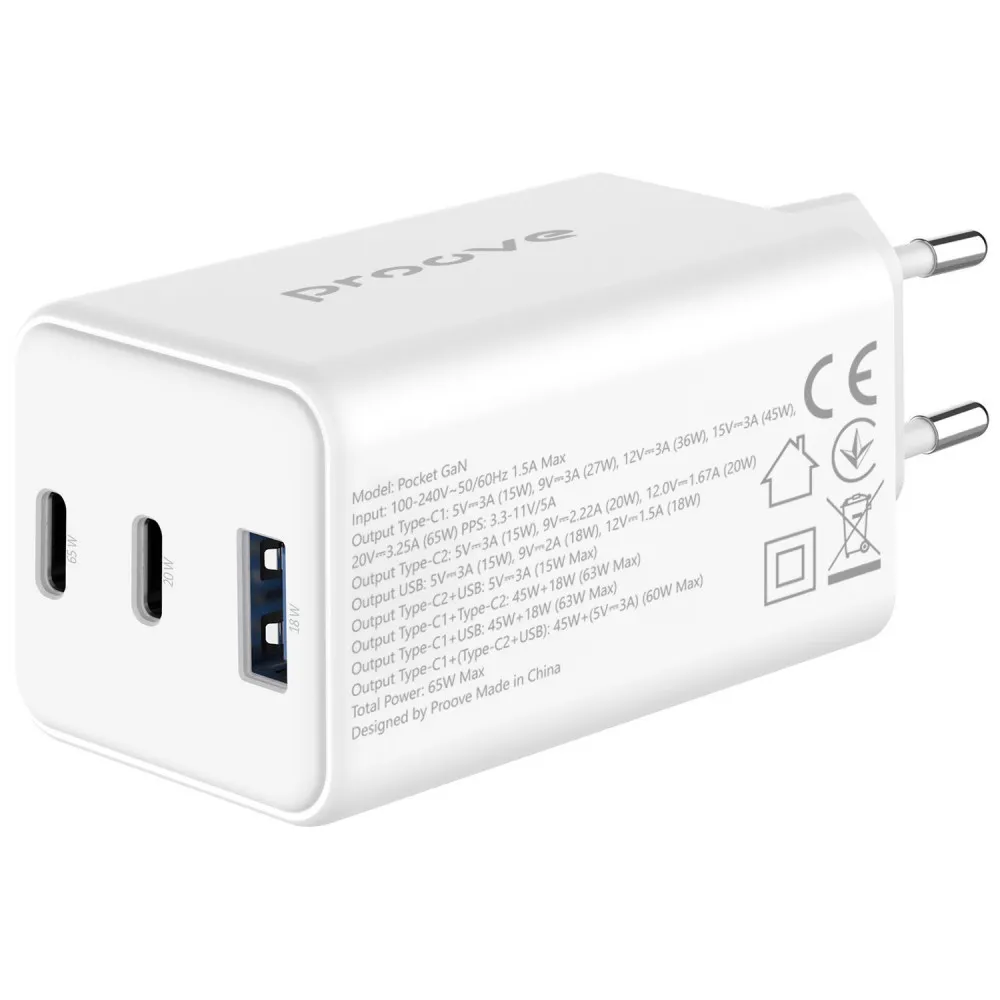Мережевий ЗП Proove Pocket GaN 65W 3USB (2USB-C+USB) White (WCPG65121202) - мініатюра 11