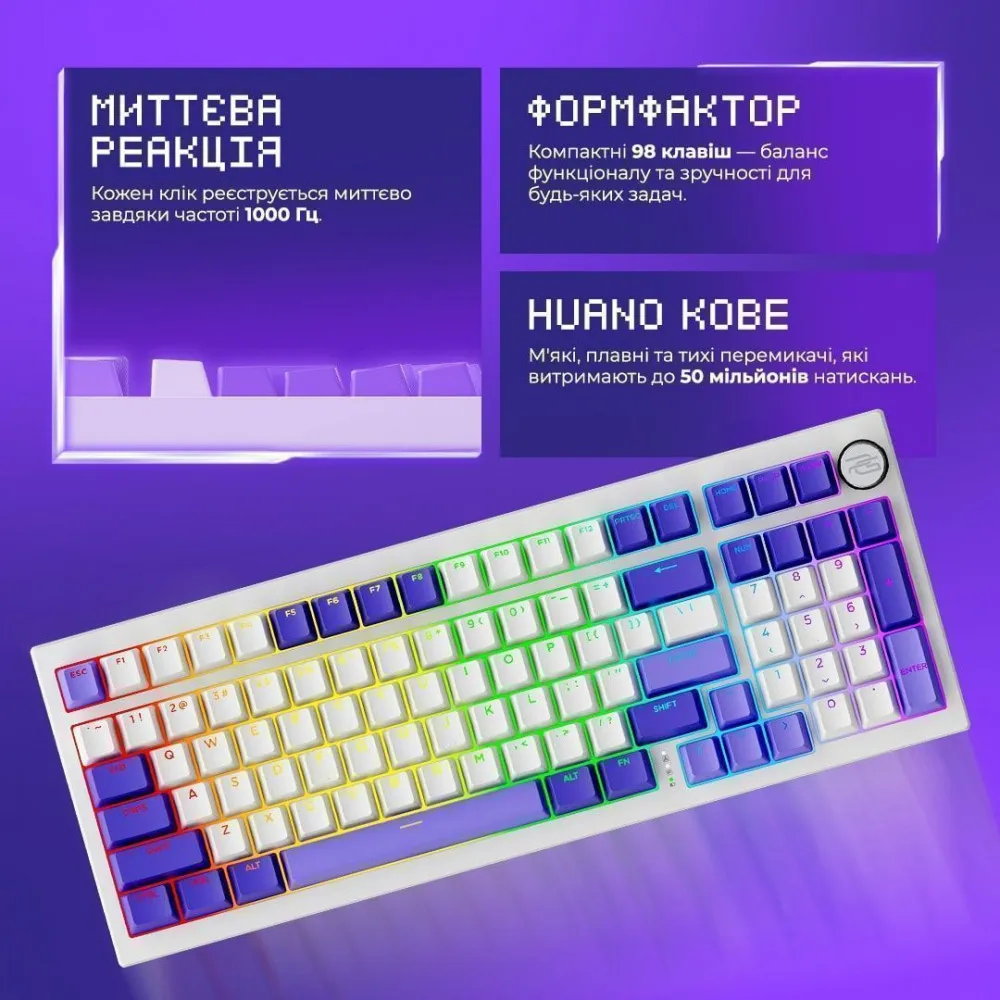 Бездротова клавіатура Proove Gaming Slicker Special Edition (Ukraine Layout) (black/purple) - мініатюра 19